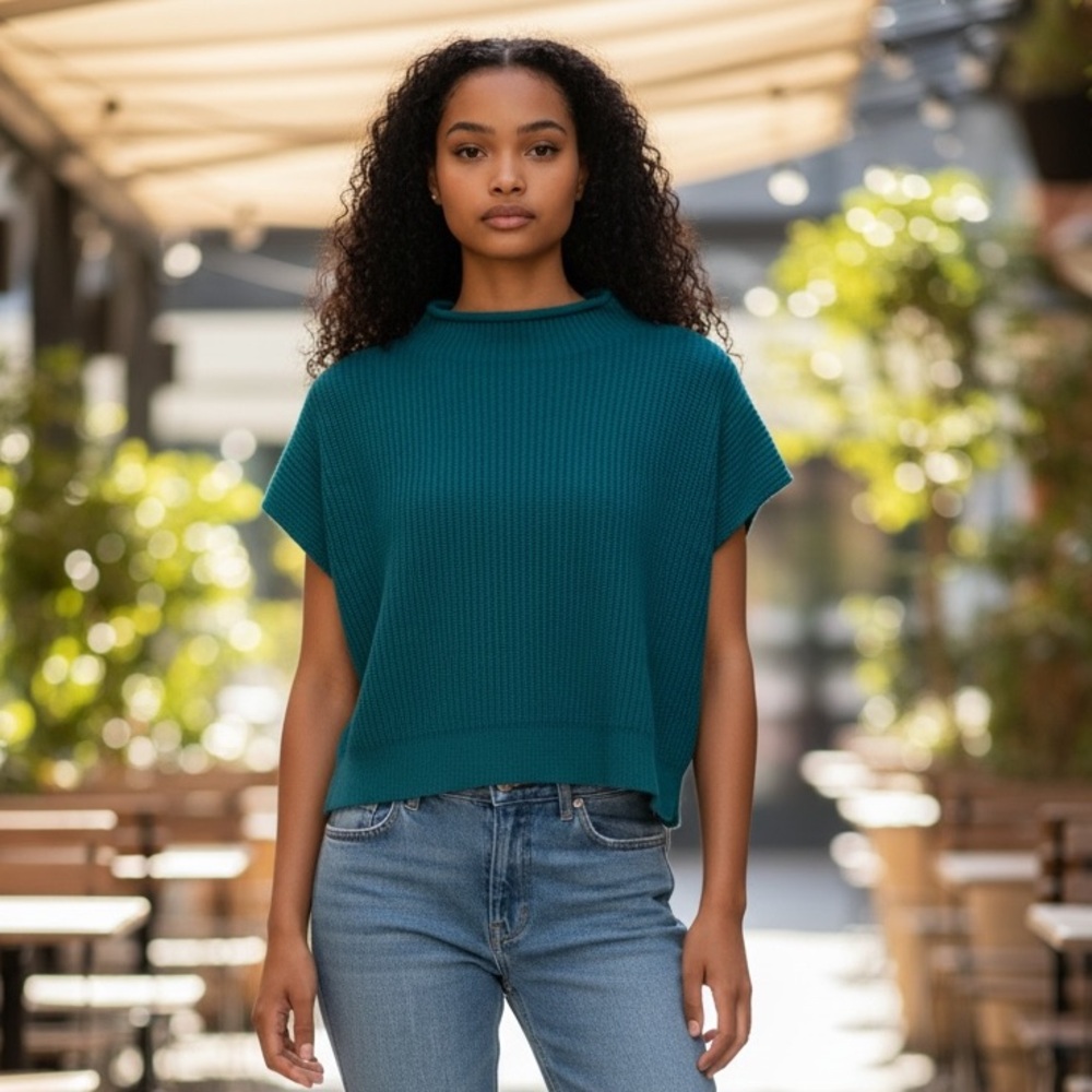 Teal Mock Neck Sleeveless Top